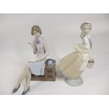 NAO FIGURINES (2) - Girl with a basket and a lady sat near a telephone, 24cms H the tallest