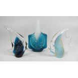 MDINA GLASS FISH, signed, 15.5cms H, another glass fish, 14.5cms H and a narrow necked vase, 19cms