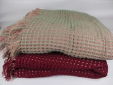 WAFFLE BLANKETS (2) - burgundy and white, 206 x 206cms and pink and green, 216 x 216cms