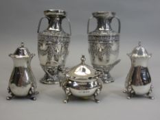 SILVER TWIN-HANDLED VASES, A PAIR - with garland decoration, Sheffield 1899, 7.8ozt, 13cms H (impact