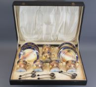 NORITAKE CASED COFFEE SET with silver bean spoons