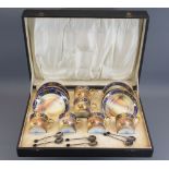 NORITAKE CASED COFFEE SET with silver bean spoons