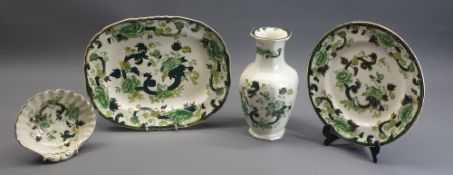 MASONS CHARTREUSE, 4 PIECES including vase, 20cms tall