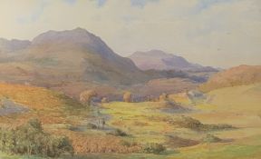 N NETHERWOOD watercolour - North Wales scene with figures and sheep, signed, 38 x 61.5cms