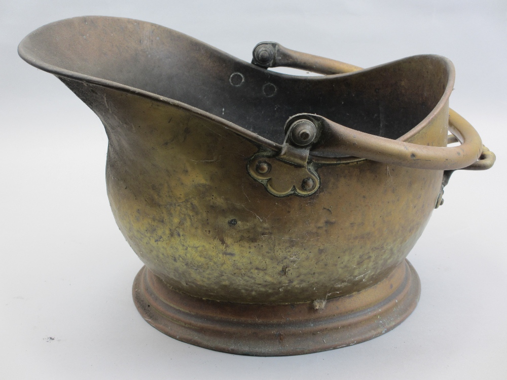 BRASSWARE - Spit, old school type bell, fender, ETC. Also, copper helmet coal scuttle and a shire - Image 2 of 6