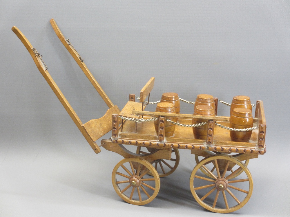 POTTERY SHIRE HORSE with two large model dray and other carts and two miniature wooden armchairs - Image 3 of 3