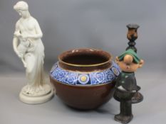 PARIAN FIGURE OF A LADY, 38cms H, Minton's planter, 25cms diameter, Andy Capp figure and a pokerwork