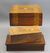 INLAID MAHOGANY WRITING SLOPE, mahogany lidded box with interior compartments and a walnut pen box