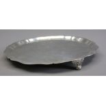 SILVER CIRCULAR UNINSCRIBED LETTER TRAY - three claw type supports, Sheffield 1934, 19cms