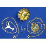 15CT 'STAR' BROOCH, 6.3grms, 9ct gold spider's web pendant and chain, 2.8grms, and a 9ct gold 'Y'