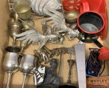 MIXED METALWARE - to include plated table cockerels, cast animals and figures, barge ware type