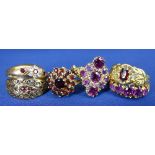 9CT GOLD VARIOUS RED STONE DRESS RINGS (6) - 17.5grms