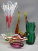 ART GLASSWARE - multi-coloured heavy glass vases, 35cms H the tallest, ETC