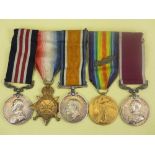 GREAT WAR M.M. GROUP OF FIVE MEDALS awarded to 9911 Cpl T.A. Perfitt, George V Military Medal for