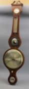 GEORGIAN MAHOGANY BANJO BAROMETER WITH THERMOMETER and Lynn warranted level, 97cms H