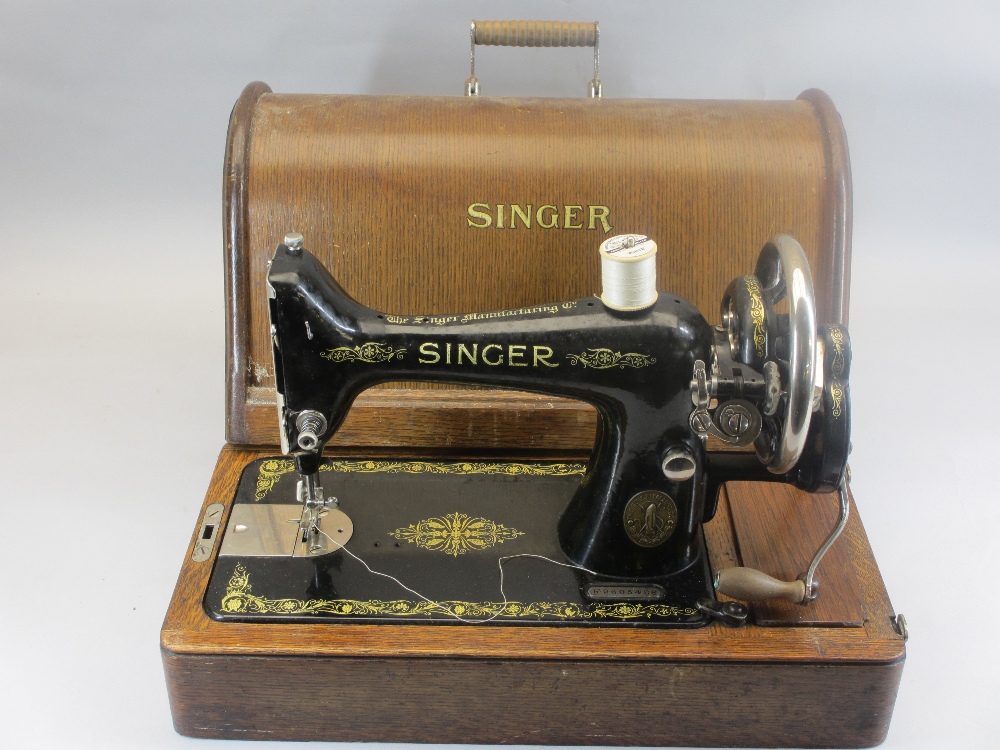 CASED VINTAGE SINGER SEWING MACHINE, original boxed and packaged linen along with a vintage - Image 2 of 3