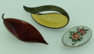 NORWAY STERLING SILVER & ENAMEL BROOCHES (3) by David Andersen, Askel Holmsen and Bernard Meldahl