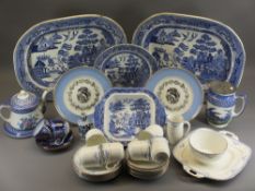 WILLOW PATTERN MEAT PLATES, Corona ware Chantilly teapot and stand with hot water jug, Royal