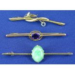 BAR BROOCHES (3) - 15ct x 2 and a 9ct, total 8.8grms