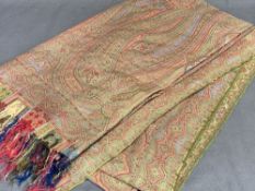 EASTERN TYPE SILK THROW - traditional repeated design with tasselled ends, 300 x 170cms