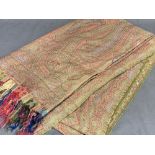 EASTERN TYPE SILK THROW - traditional repeated design with tasselled ends, 300 x 170cms