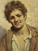 ITALIAN SCHOOL oil on board - young boy smoking a cigarette, indistinctly signed, 40 x 30cms