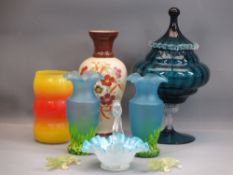 ART GLASSWARE - Victorian and later including two interesting Vaseline glass crocodiles, 12cms L