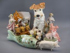 LARGE SEATED SYLVAC TERRIER, Beswick, Wade pigs and other animal and figural collectables