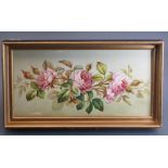W T PARRISH - A PORCELAIN PANEL with three finely executed pink roses and signed W T Parrish, 19 x