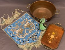 VINTAGE & LATER COLLECTABLES GROUP - to include a large twin-handled copper pan, inlaid mahogany
