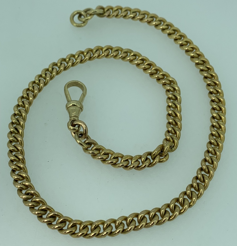 9CT GOLD CURB LINK ALBERT WITH CLIP - 38cms overall L, 35.5grms