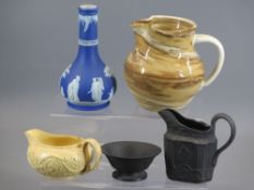 EARLY 19TH CENTURY STYLE BLACK JASPERWARE & DRABWARE with later blue Jasperware, ETC, a collection