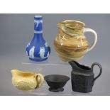 EARLY 19TH CENTURY STYLE BLACK JASPERWARE & DRABWARE with later blue Jasperware, ETC, a collection