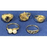 9CT GOLD ASSORTED DRESS RINGS (5) - 15grms