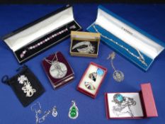 CZ BRACELETS, MARCASITE, DIAMANTE, FILIGREE & OTHER JEWELLERY including sterling and enamel brooches