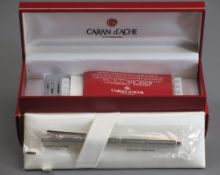 CARAN D'ACHE ECRIDOR FOUNTAIN PEN - modern Palladium plated with Chevron pattern engraved on