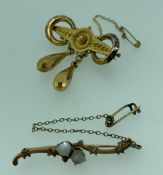 15CT & OTHER VICTORIAN BAR BROOCHES (2) - including an unmarked but believed gold moonstone set