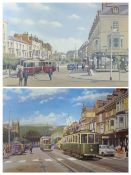 JONATHAN ROBERTS limited edition print entitled - 'Morning Trams, Mostyn Street Llandudno', 40 x