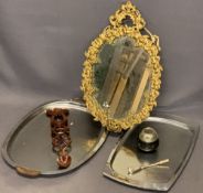 GOURD MATES POT & STRAW, carved wooden love spoon, gilt brass mirror, ETC