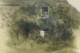 KEITH ANDREW watercolour - overgrown cottage, 34.5 x 51cms, signed and dated 1984