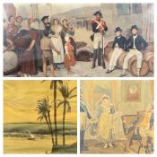 VINTAGE PRINTS (3) - Napoleonic scene, Nile scene and Victorian interior scene, 76 x 52cms the