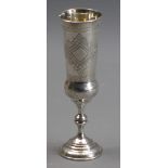 RUSSIAN SILVER TALL SLIM WINE GOBLET - with diamond and other decoration on a shaped column and