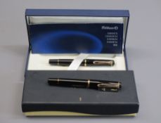 BLACK PELIKAN CLASSIC M200 FOUNTAIN PENS (2) - modern with plunger filling system with translucent