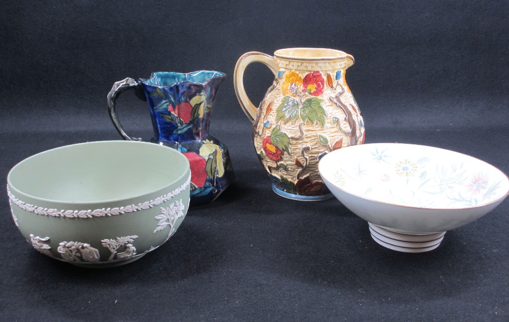 TWO JUGS, TWO BOWLS to include H J Wood Indian Tree, S Hancock & Sons Reuben's ware, Minton