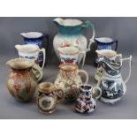 VICTORIAN & LATER JUGS, A COLLECTION including early transfer print, Flow Blue, colour tinted and
