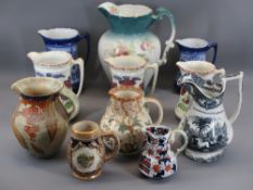 VICTORIAN & LATER JUGS, A COLLECTION including early transfer print, Flow Blue, colour tinted and