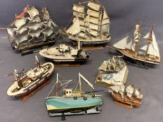 MODEL BOATS COLLECTION, 8 ITEMS including fully rigged ships, ETC