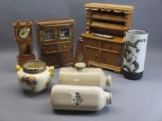 MINIATURE WOODEN DRESSERS (2), longcase clock, vintage mahogany metronome, Oriental and English