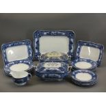 VICTORIAN FLOW BLUE PART DINNER SERVICE to include graduated platters (3), tureens and covers (2),