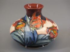 MOORCROFT RED TULIP SQUAT VASE - 10.5cms H, painted and impressed factory marks to the base